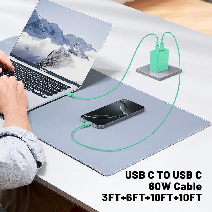 Super Fast Samsung Charger Type C,45W Dual Port USB C Fast Charger Block [2-Pack] & Extra Long 60W 3/6/6/10FT USB C Cable - PD Quick Charging 3.0 for Samsung Galaxy S25 Ultra/S24+/S23 iPhone 16