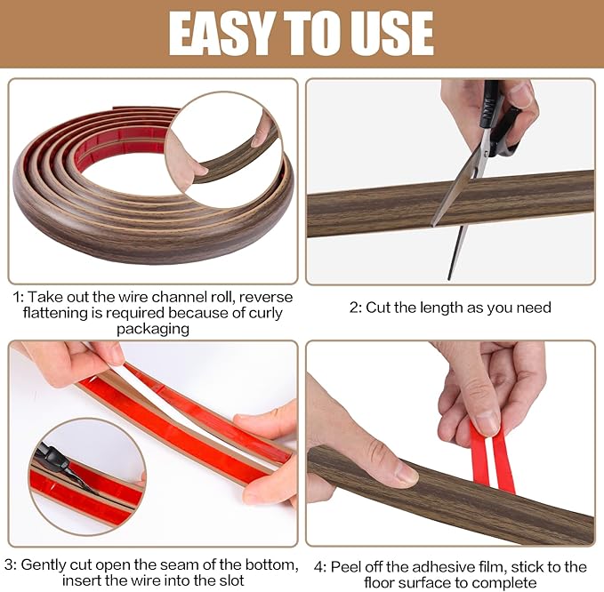 Floor Cord Cover Self Adhesive Cord Hider,3.3FT Cable Management, Extension Strip Protector for Wires, Prevent Cable Trips for Offices, Gyms, Exhibitions Cavity:0.51"(W) x 0.3"(H) Wood Walnut