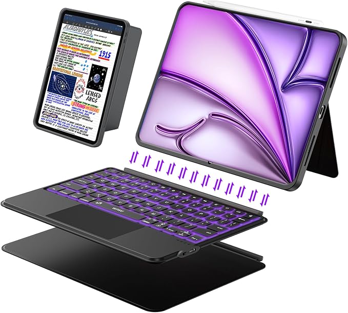 iPad Keyboard Case for iPad Air 13 inch (M3 M2 2025 2024),Pro 12.9 inch 6/5/4/3rd Gen,Flex Magnetic Detachable Bluetooth Keyboard with Trackpad,Springy Backlit Keys,Slim iPad Case with Stand (Black)