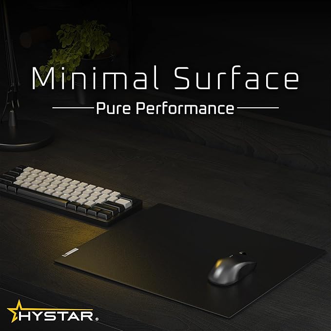 Hystar Aether Glass Gaming Mousepad | Micro-Etched Tempered Glass | Quiet, Ultra-Fast Glide | Full Anti-Slip Silicone Backing (Black, X-Large)