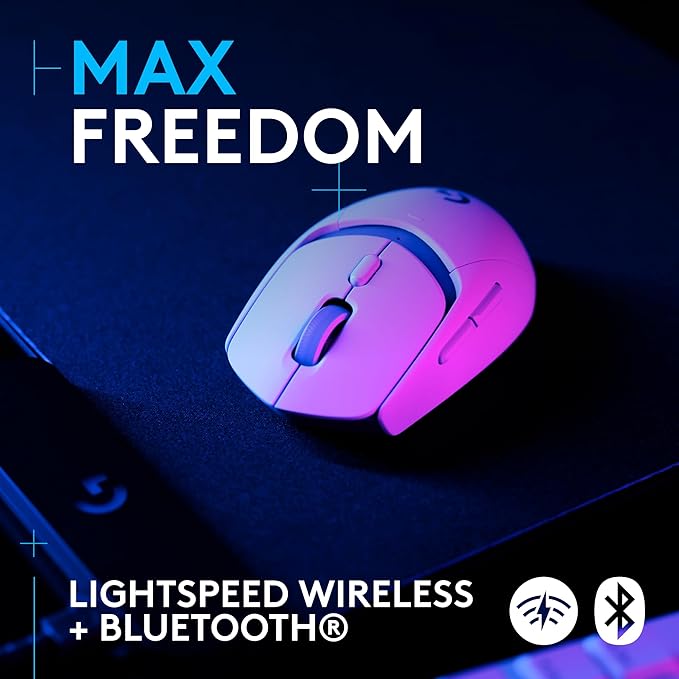 Logitech G309 Lightspeed Wireless Gaming Mouse, Lightweight, LIGHTFORCE Switches, Hero 25K Sensor, 300+ hr Battery, 6 Programmable Buttons, PC & Mac - White