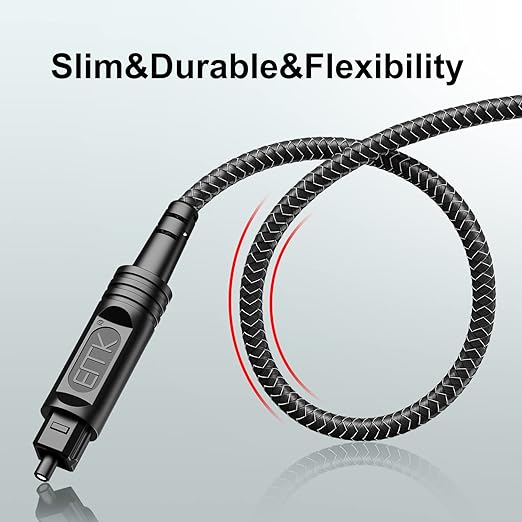 EMK Digital Optical Audio Cable [14 Feet/4.6M] - Slim Nylon Braided Toslink Fiber Optic Cable for Sound Bar, TV, Home Theater, PS4, Xbox, Blu-Ray Player & More - High-Speed SPDIF (Black1)