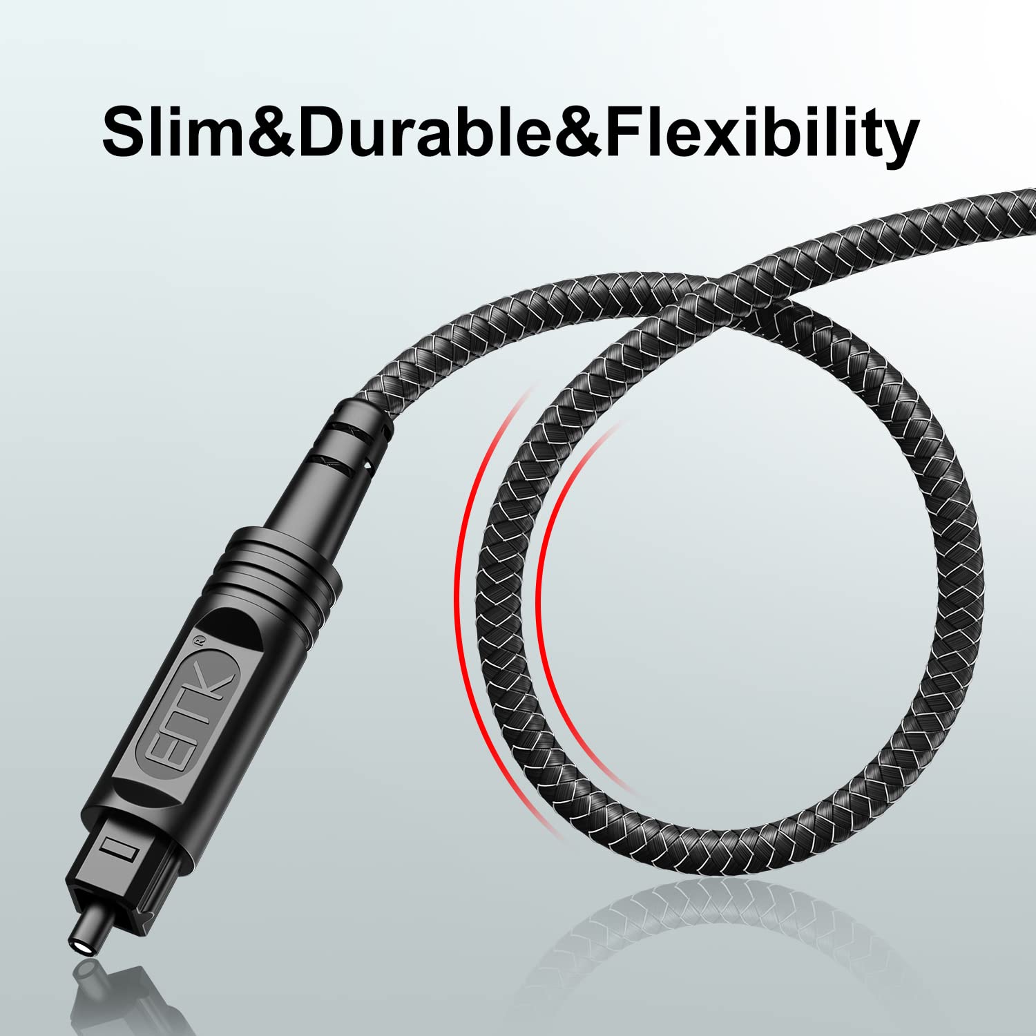 EMK Digital Optical Audio Cable [24 Feet/7.6M] - Slim Nylon Braided Toslink Fiber Optic Cable for Sound Bar, TV, Home Theater, PS4, Xbox, Blu-Ray Player & More - High-Speed SPDIF (Black1)