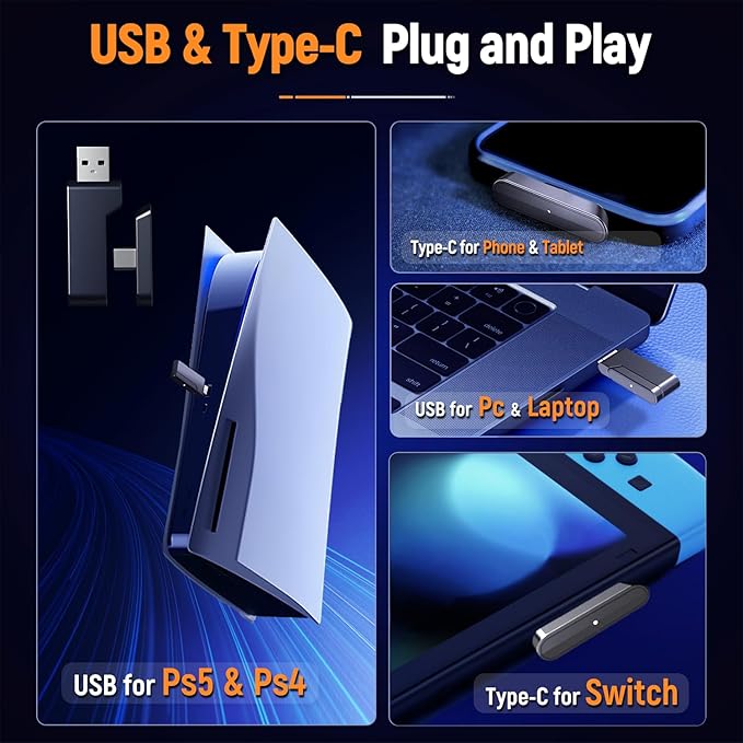 Wireless Gaming Headset for PC, Ps5, Ps4 with Flip Microphone