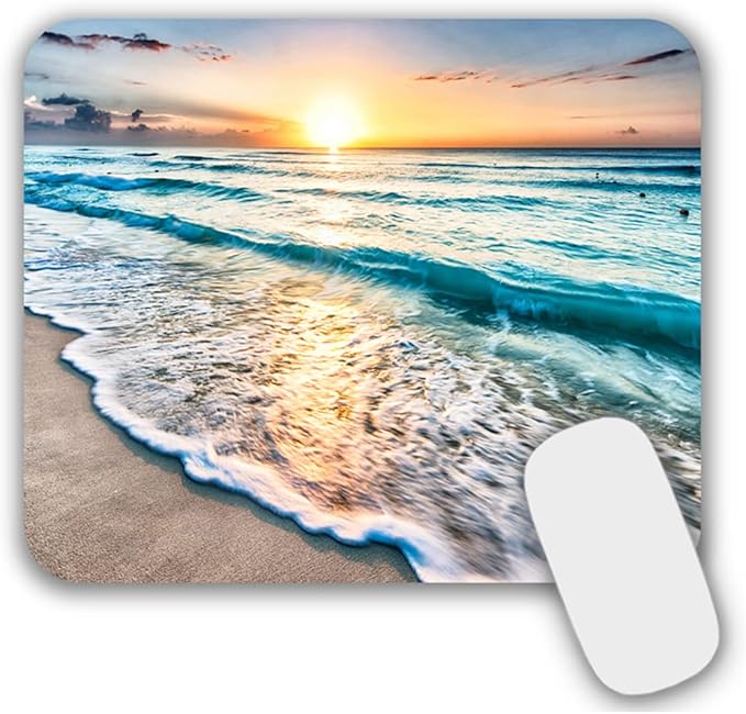 Mouse Pad, Gaming Mouse Pad, Non-Slip Rubber Base Mouse Mat with Designs for Laptop, Computer & Office, 9.5 x 7.9 x 0.12 inches (Sea and Beach)