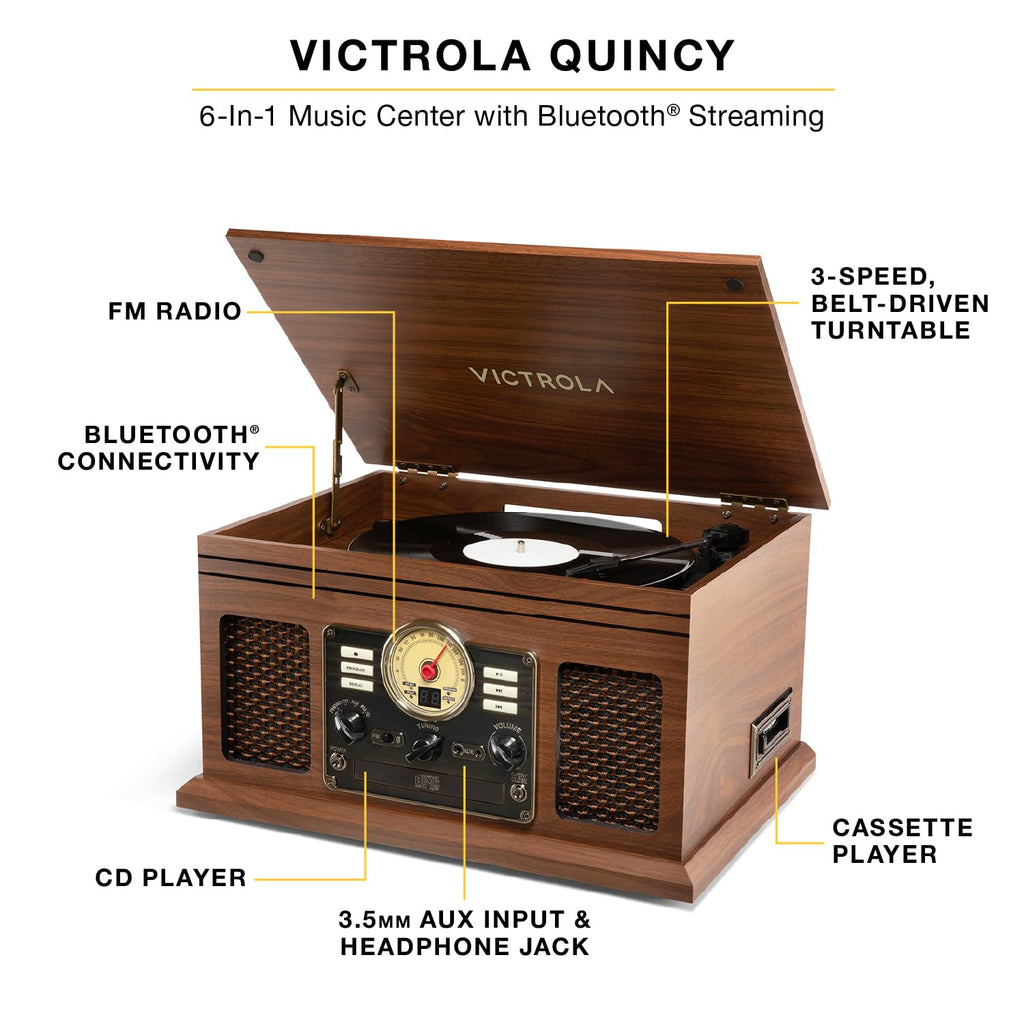 Victrola Quincy - 6-in-1 Bluetooth Record Player - Grey