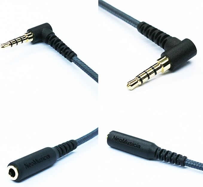 200cm(6ft) Right Angle 4 Pole 3.5mm 1/8 inch Male to 4 Pole 3.5mm 1/8 inch Female Stereo Audio Headphone Earphone Extension Cable Adapter Cord Tangle-Free Braided Wire