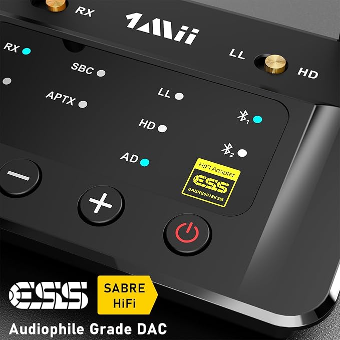 1Mii B03Pro Bluetooth 5.3 Transmitter Receiver for Home Stereo TV, HiFi Wireless Audio Adapter with Audiophile DAC & AptX Low Latency/HD/Adaptive, Long Range, Optical RCA AUX 3.5mm Outputs/Inputs