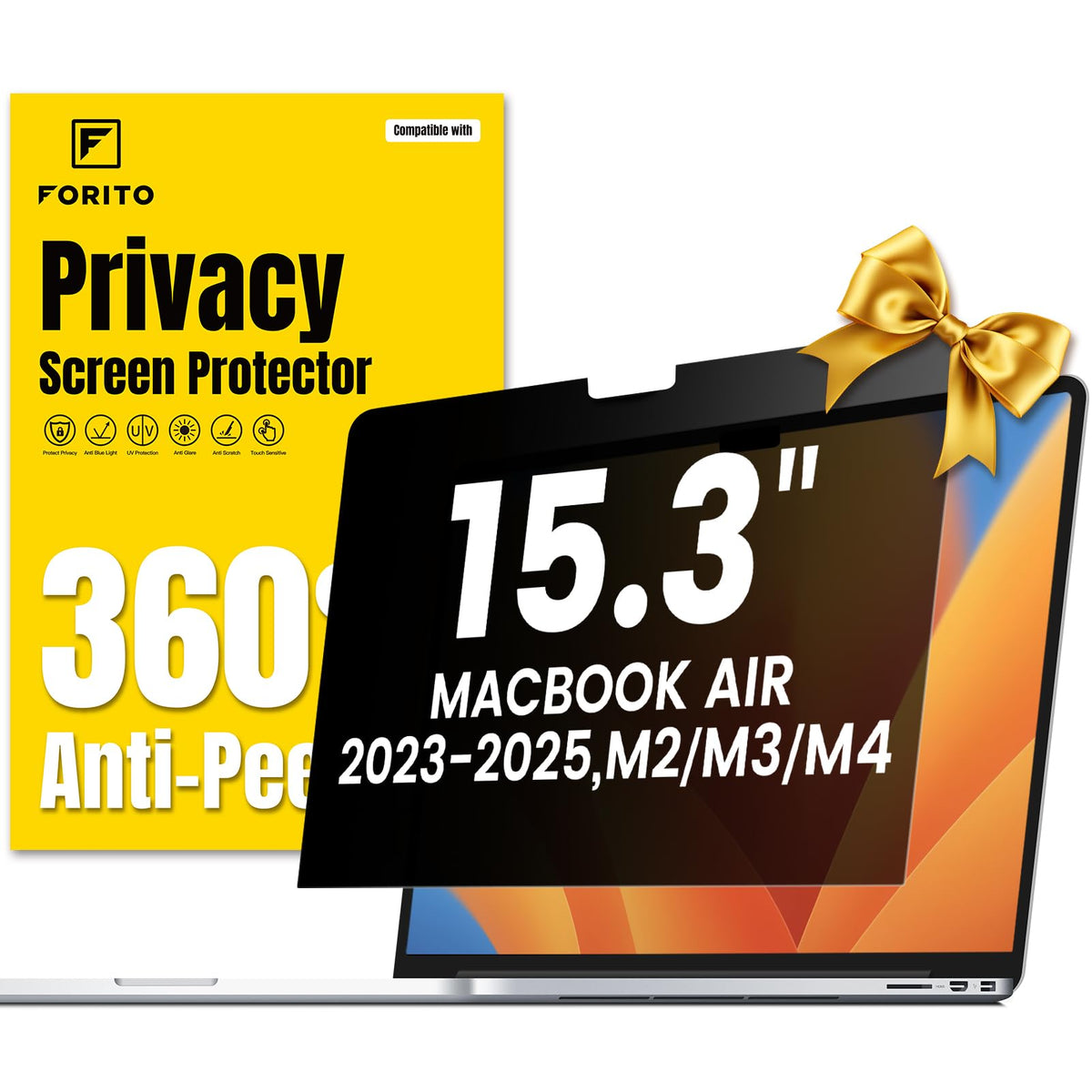 F FORITO 360° Privacy Screen Protector Compatible with MacBook Air 13 inch (2018, 2019, 2020, 2021, M1), Anti Peeping, Anti Glare and Scratch Resistant Laptop Privacy Screen Shield