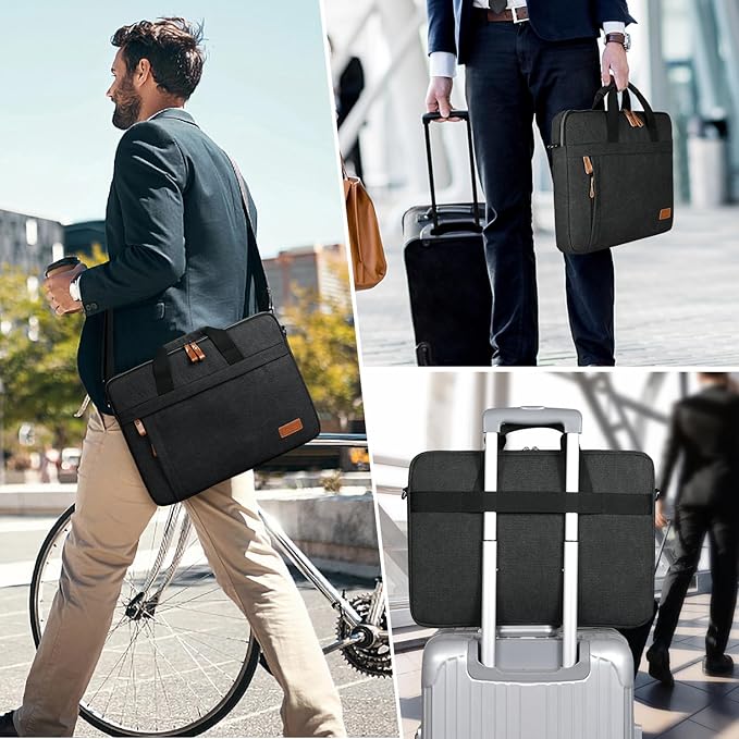 ESTARER Laptop Bag 15.6 Inch, Laptop Case for Men Water-resistant Canvas Computer Bag Fits Hp/Lenovo/Acer/Dell/Asus/MacBook, Dark Grey