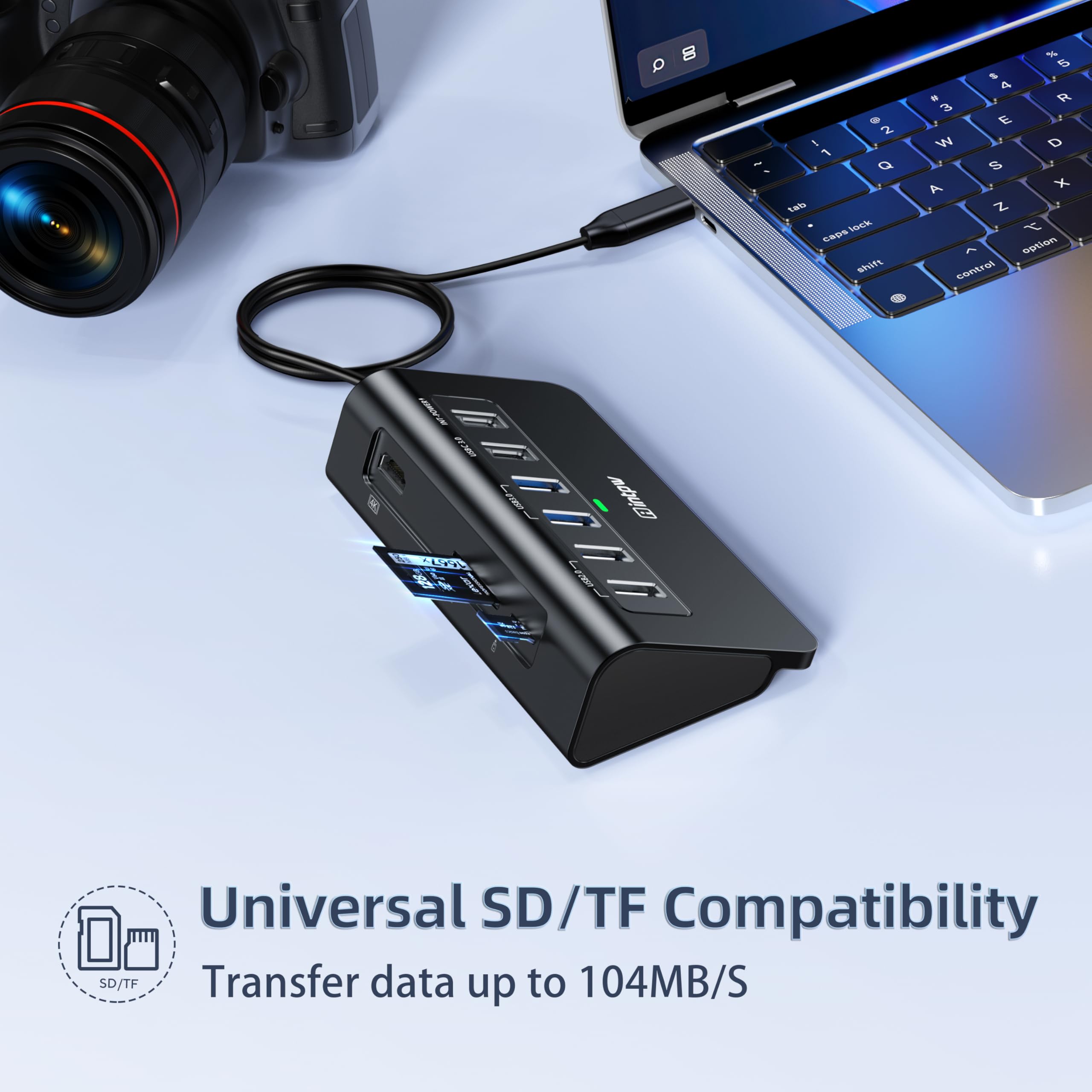 USB C Hub, intpw 9-in-1 USB Multiport Adapter with 4K HDMI, PD 100W, USB-C and 2 USB A 3.0 5Gbps, 2 USB A 2.0, SD/TF Slots for MacBook Pro/Air, iPad Pro, iPhone 15/16 Series