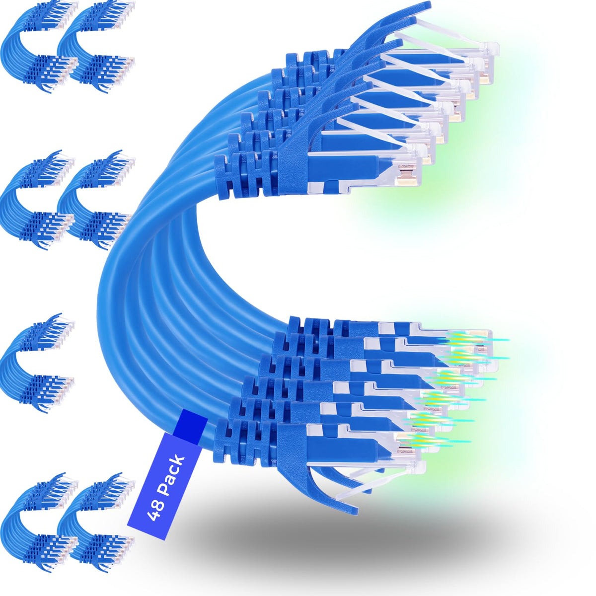 Rapink Patch Cables Cat6 0.5ft (24 Pack), Ethernet Patch Cable 10G, Cat 6 Patch Cable for Patch Panel to Switch, Flexiable Cat 6 Ethernet Cable with Gold Plated Blue