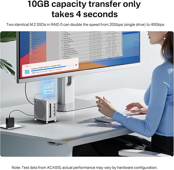 ACASIS 40Gbps Mac mini M4 Dock with Dual-Bay NVMe SSD Enclosure, 11-1 Workstation for Mac mini M4 and M4 Pro, Docking Station with DP 4K60Hz, 3XUSB-A10G, PD 30W, SD/TF4.0, Support Dual SSD B+M M-Key