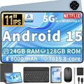 Android 15 Tablet, 11 inch Tablet with Keyboard, 24GB RAM (4GB RAM and 20GB Extend)+128GB, 1TB Expand, Octa-Core, 2.4G/5G WiFi, 8000mAh, BT V5.0, GMS Certified with Case, Mouse, Stylus(Silver)