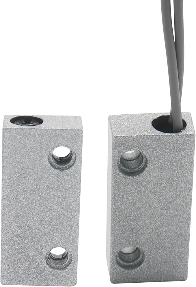 Magnetic Reed Switch Wired Surface Mount Normally Open NO Contact Sensor Alarm Magnetic Door Switch with 2 Wires, Zinc Alloy Sliver, MC-52