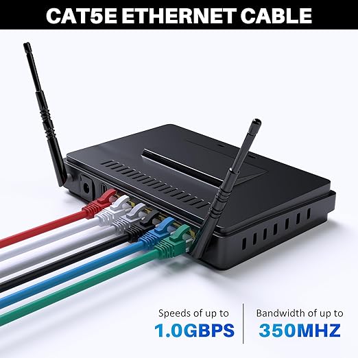 Cat5e Ethernet Cable 25 FT, Long Cat 5e Internet Cable, Black Snagless Patch Cord, Flexible, Network, LAN, PoE, Standard RJ45 Connector for PC, Server, Router, Modem, TV, PS5 - with 15 Cable Ties