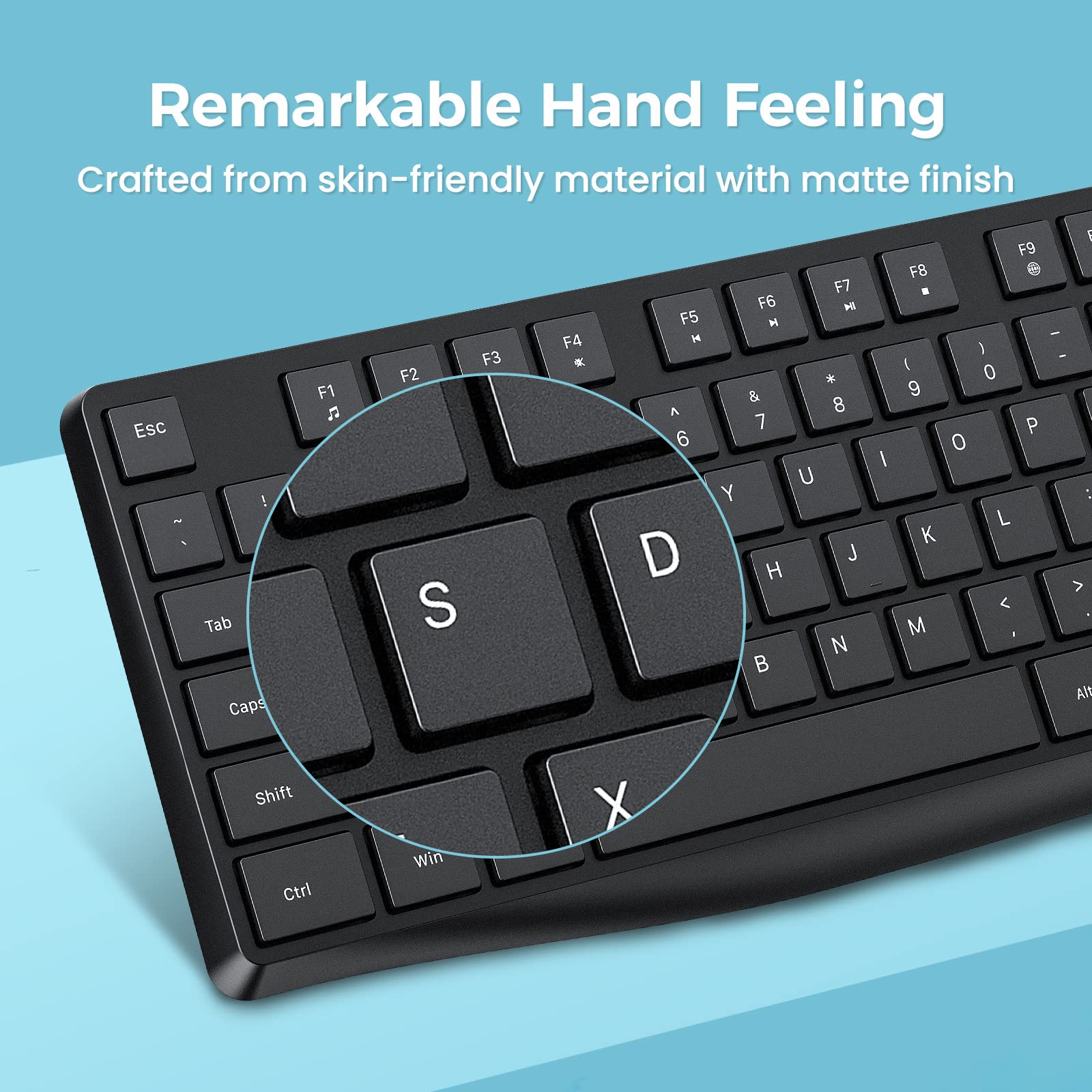 Lovaky Wireless Keyboard MK98, 2.4G USB Computer Cordless Keyboard, Enlarged Indicator Light, Ergonomic Full Size PC Keyboard with Number Pad for Windows, Laptop, Desktop, Chromebook, Notebook, Black