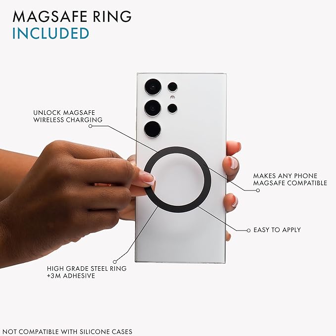LoveHandle PRO MagSafe Compatible Magnetic Phone Grip w/Kickstand - Mount, Strap and Stand for Smartphone and Tablet - MagSafe Ring Included - Fits All Devices - Crystal Clear Glitter