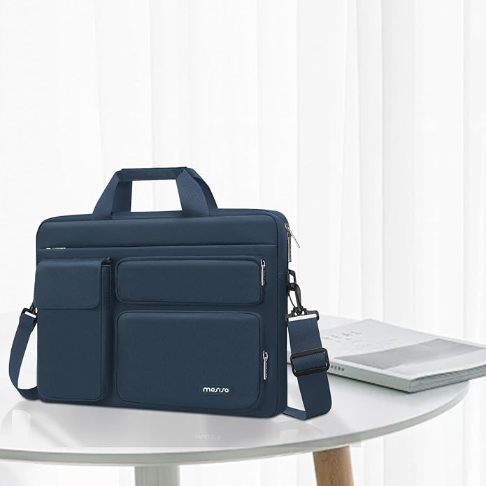 MOSISO Laptop Shoulder Bag, Computer Bag with 2 Raised&1 Flapover&1 Horizontal Pocket&Handle&Belt