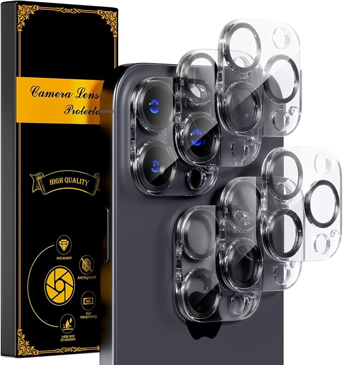 beuxece for 6 Pack iPhone 16 Pro/iPhone 16 Pro Max Camera Lens Protector [Drop Protection] [Case Friendly] [Easy Installation] 9H Tempered Glass Camera Screen Protector Cover, CD Black