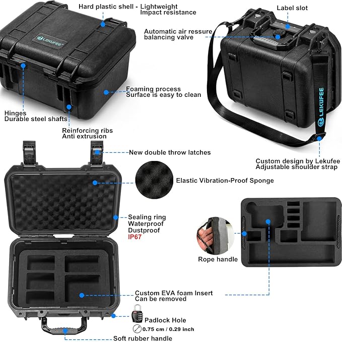 Lekufee Waterproof Hard Case Compatible with Gopro Hero 13/Gopro Hero 12/11/10/9/8/Gopro Volta/Media Mod/Creator Edition/Waterproof Action Camera and Accessories(Case Only)(Includes Shoulder Strap)