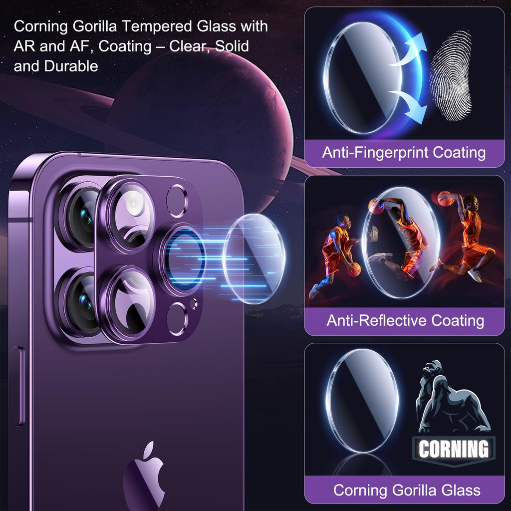 Esanik 2023 Upgrade 2 Pack for iPhone 14 Pro/iPhone 14 Pro Max Camera Lens Protector, Aluminum Alloy Metal matte Case Tempered Glass Camera Screen Cover, Scratch Resistant Case Friendly (Purple)