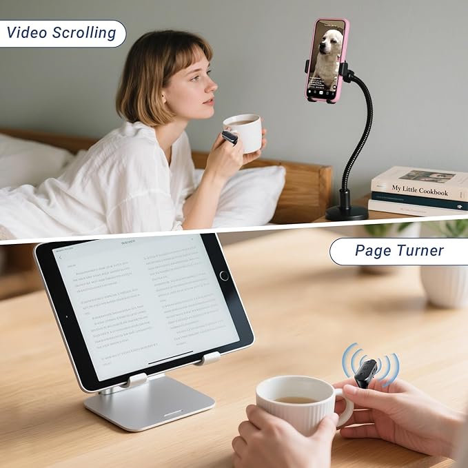 Phone Camera Ring Remote Control with Zoom in/Out, Rechargeable Shutter with Front/Rear Camera Switch for iPhone Android iPad, Hands Free Remote Ring for Photo & Video Recording Content Creator