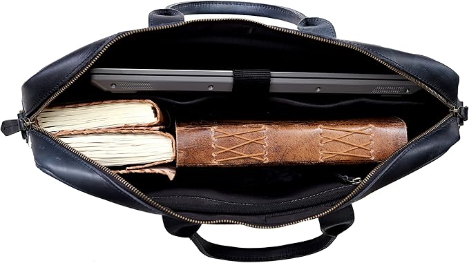 Vintage Handmade Leather Travel Messenger Office Crossbody Bag Laptop Briefcase Computer College Satchel Bag (16" Blue)