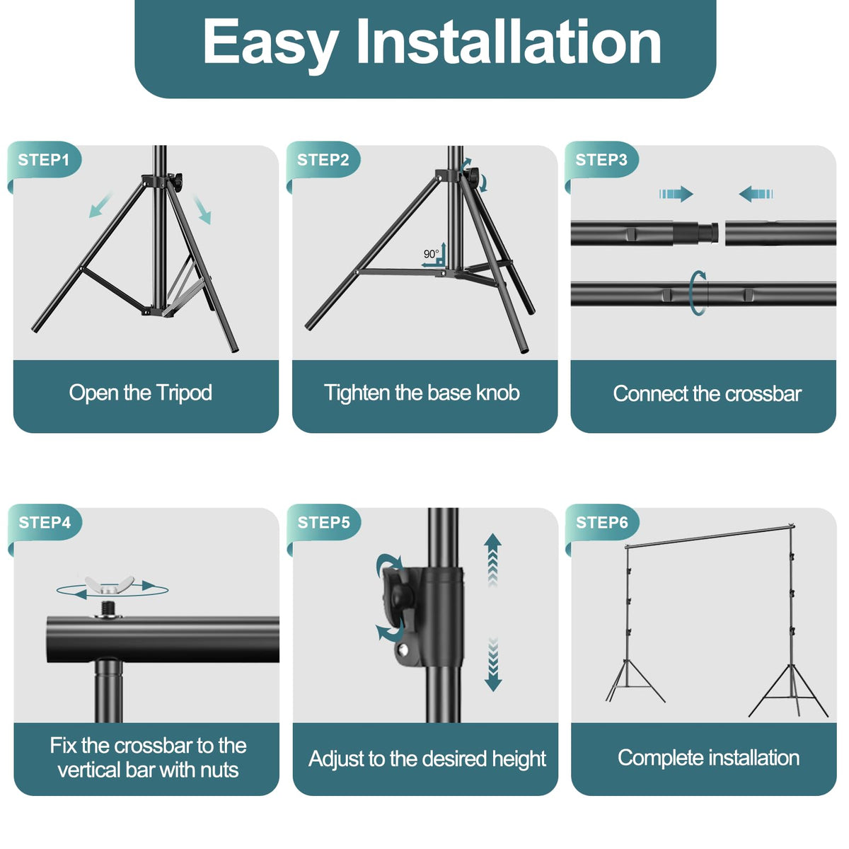 FUDESY Photo Video Studio 10 x 10Ft Heavy Duty Adjustable Backdrop Stand,Background Support System for Photography with Carry Bag, 6 Pcs Clip Clamps