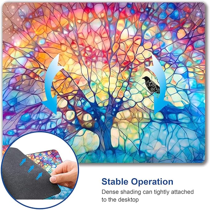Hokafenle Mouse Pad, Cute Tree of Life Mouse Pad, Square Mouse Mat Design Waterproof Mouse Pads Non-Slip Rubber Base Mousepad for Office Home Laptop, Rainbow Tree