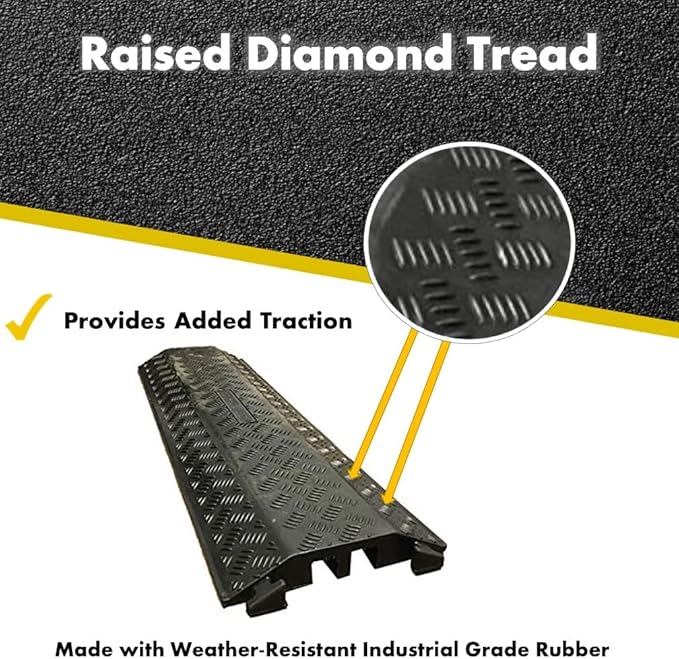 Kable Kontrol Drop Over Floor Cord Cover – 40” Inch Long 3 Channel Cable or Wire Protector – 60 Pcs Bulk Pack - Rubber Ramp for Indoor and Outdoor Use – Black
