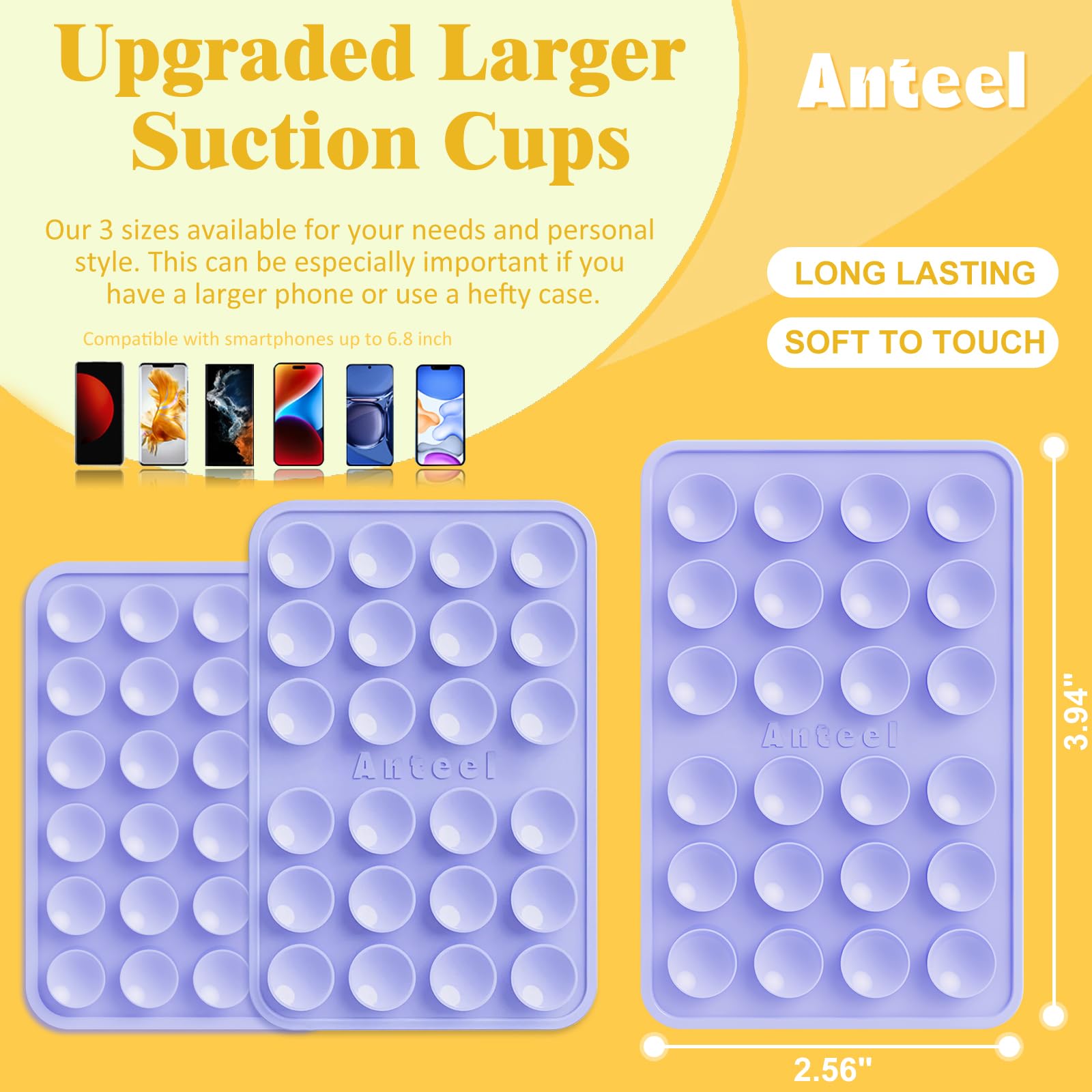 PKYAA Silicone Suction Phone Case Adhesive Mount, Upgraded Super Strong Grip, Durable, Easy to Use, Hands-Free Sticky Phone Holder for Selfies, Tiktok Videos, 2.56"x3.94" (TP&TP)