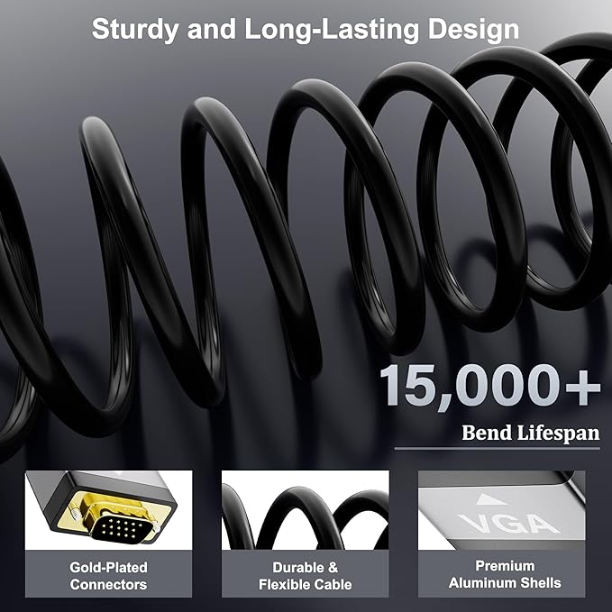 HDMI to VGA Cable 25 FT, Uni-Directional HDMI (Source) to VGA (Display) Cable, Black Male to Male Cord, Gold-plated Connectors, Aluminum Shells, for PC, Desktop, Laptop, Monitor, Projector, HDTV, Xbox