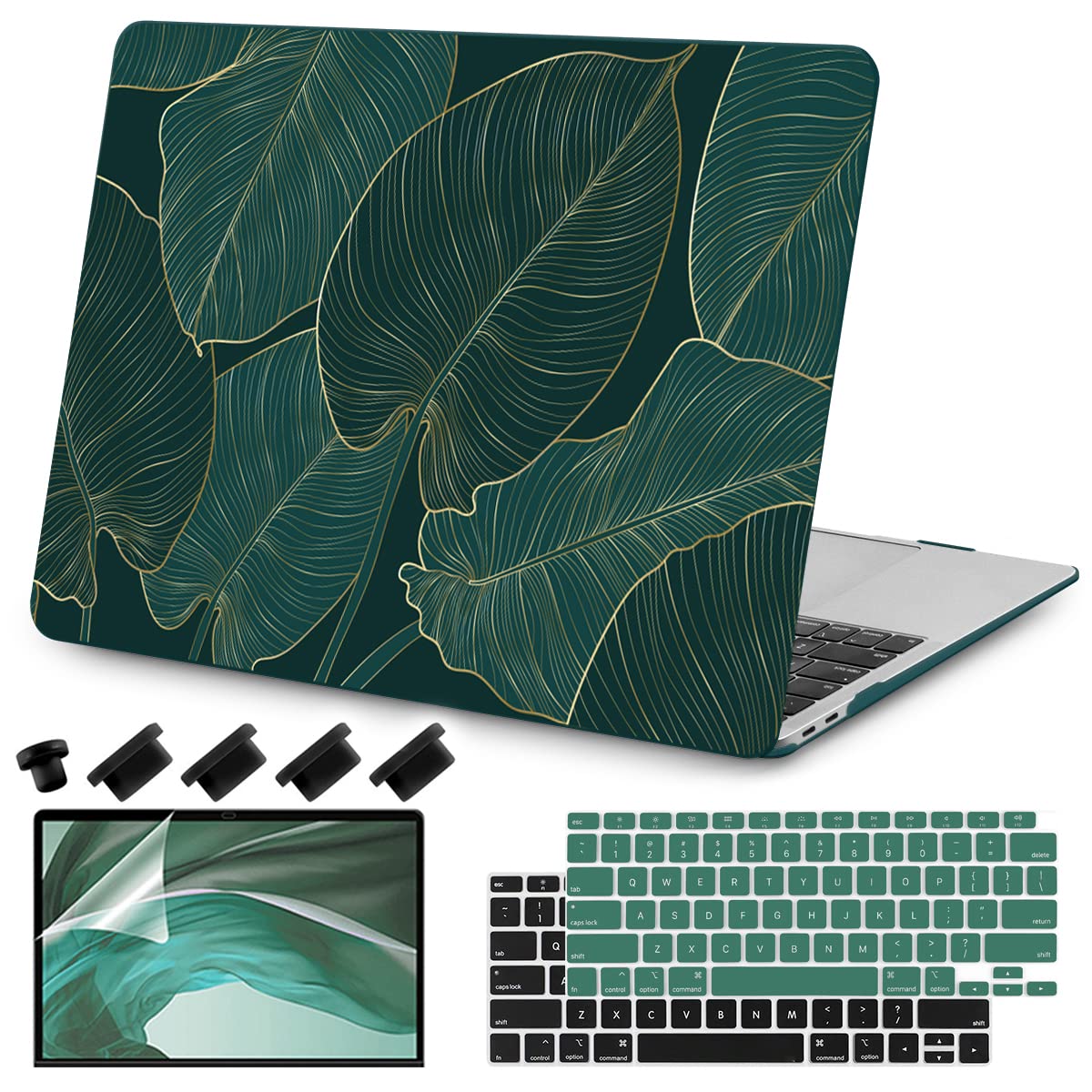 Teryeefi for MacBook Air 13 inch Case 2021 2020 2019 2018 Release (Model A2337 A2179 A1932 Retina Display with Touch ID), Plastic Hard Shell Case & Keyboard Cover for MacBook Air 13 M1, Gold Flowers