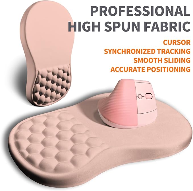 Armanza Ergonomic Joint Wrist Support Mouse Pad with Memory Foam Cushion Massage Bump, Carpal Tunnel Pain Relief Mousepad Slope Design for Wrist Rest, 11.8x7.9 in, Rose Pink