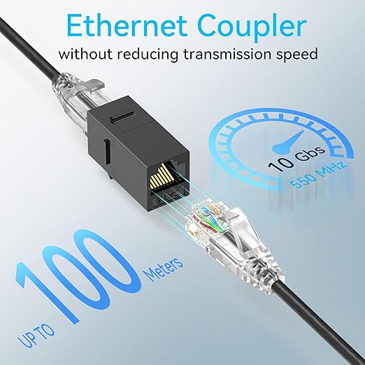 CAT6A RJ45 Keystone Coupler (24 Pack), Cat6 Keystone Jack Female to Female, Cat 6a Inline Keystone Jacks for Wall Plate & Patch Panel, RJ45 Ethernet Coupler Black