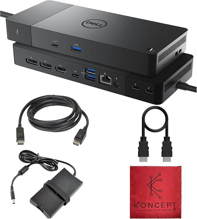 WD22TB4 Dell Thunderbolt 4 Dock 40Gbps USB-C/USB-A 1 Year Warranty - Docking Station with 180W, HDMI, DisplayPort Cables & Cleaning Cloth – Supports Dual/Triple Monitors & 4K Displays