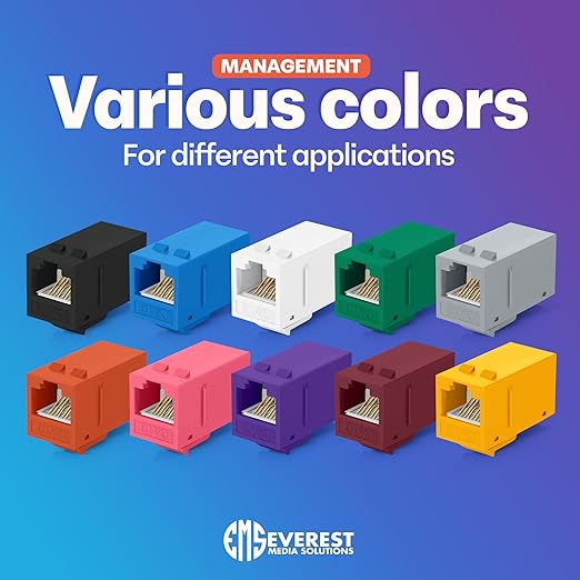 Everest Cat6 RJ45 Keystone Coupler (12-Pack) - Purple - Female to Female - Ethernet Coupler - Cat 6 Compatible with Cat5e