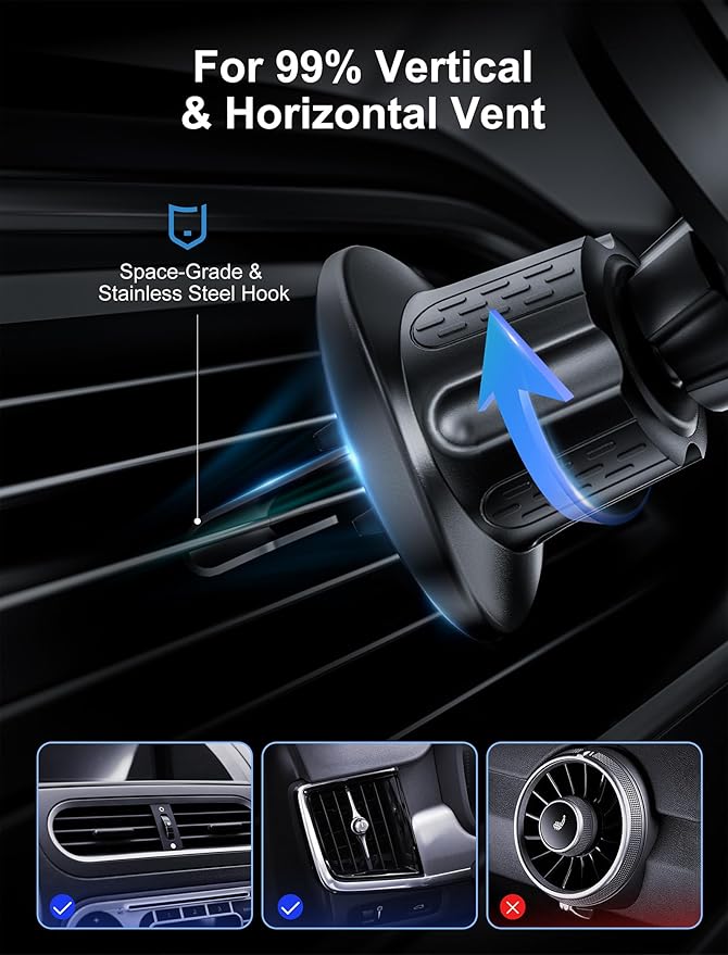 TOPGO Socket Car Phone Mount, [Telescopic Shaped Hook, Stable, No Shaking] Grip Air Vent Car Phone Holder, Compatible with iPhone and All Smartphones with Socket Grip