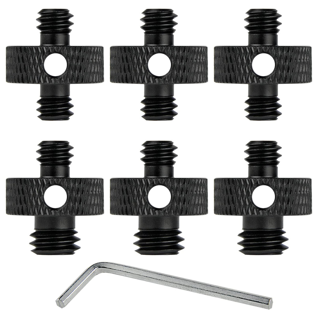 Rigych Camera Mount Screw 1/4" Male to 1/4" Male & 1/4" to 3/8" Tripod Screw Adapter with Hole 7 Pcs Set for Camera Tripod Mount Light Stand DSLR Equipped with Hex-L Key (Black)