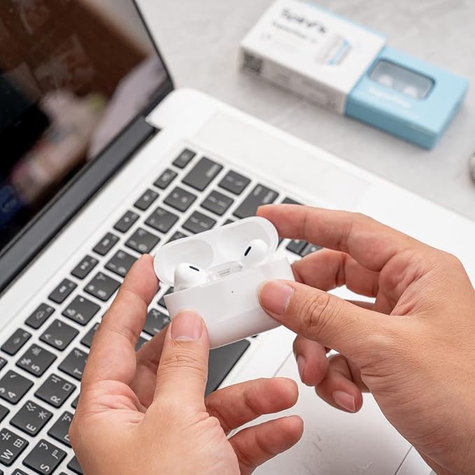 SpinFit Superfine for AirPods Pro Gen 1 & 2 - L - Medical Grade Silicone Patented Replacement Ear Tips and Adapters for Supreme Comfort (one Pair)(Ear Tips Installed)