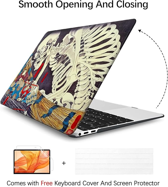 Berkin Arts Compatible with MacBook Air 13 inch Cover, 2022-2018 Release A2179/A2337 M1 with Keyboard Cover & Screen Protector Cloisonnism Feudal Japan Art (The Skeleton Specter by Kuniyoshi)