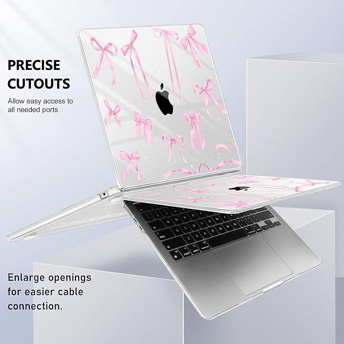 Case for MacBook Air 15 Inch 2025 2024 2023 Release M4 A3241 M3 A3114 M2 A2941, Hard Shell with Screen Protector & Keyboard Cover, Compatible with Touch ID, Bowknot