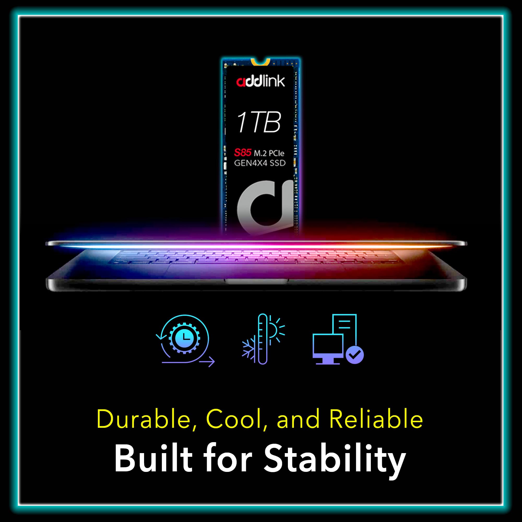 Addlink S85 1TB NVMe SSD M.2 2280 PCIe 4.0 Gen4 Internal Solid State Drive, Up to 6000MB/s, HMB Technology, 3D TLC NAND, Storage Upgrade for Laptop, Desktop PC, Gaming, Creators (ad1TBS85M2P)