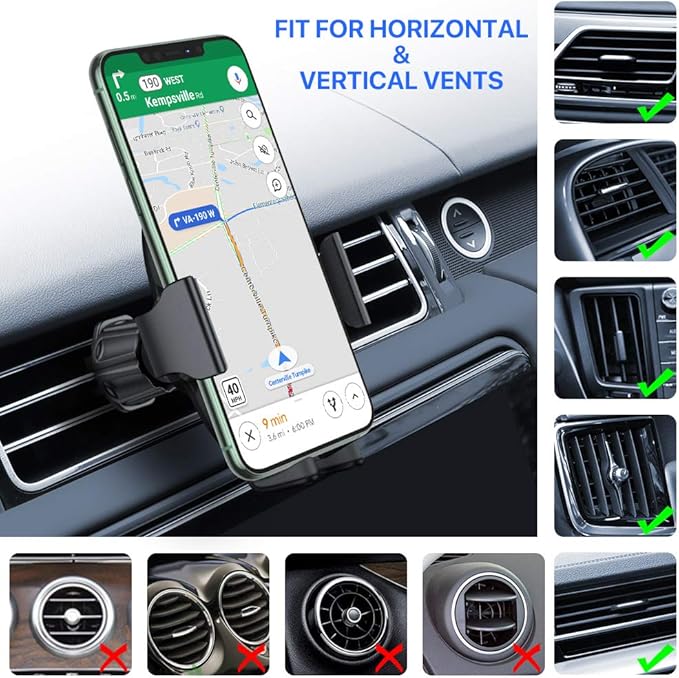 Miracase Phone Holders for Your Car with Metal Hook Clip, Air Vent Cell Phone Car Mount, Hands Free Universal Automobile Cradle Fit for iPhone Android and All Smartphones, Classic Black