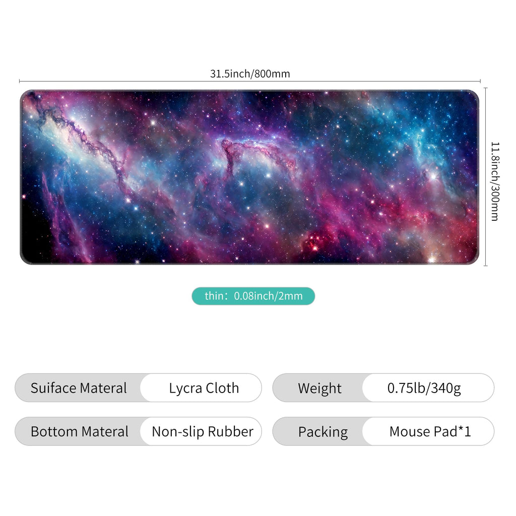 Dynippy Large Thin Mouse Pad with Stitched Edges, Galaxy Nebula Space