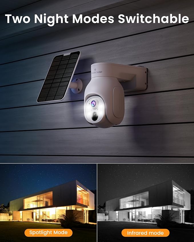 Camcamp Wireless Security Camera System, Solar Powered PTZ 4MP 6 Cam-kit Camera Security System, 500GB HDD NVR,Easy Installation, Color Night Vision, 2 Way Audio, 2.4G & 5G WiFi for Home Outdoor