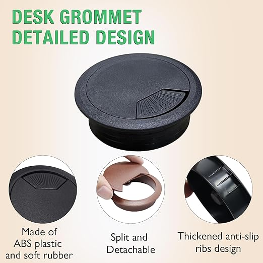 5 Pcs Desk Grommet 3-1/8" / 80 mm, Desk Cord Hole Cover, Cable Grommet ABS Plastic, Desk Hole Grommet for Home & Office Pc, Detachable Adjustable Cable Cord Organizer-White