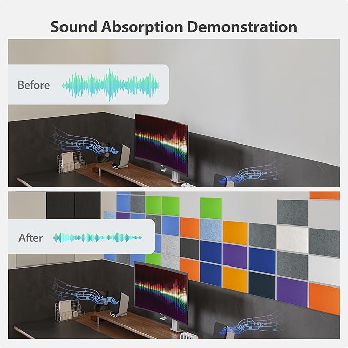 12 Pack Acoustic Panels Self Adhesive Sound Proof Foam, High Density Sound Acoustic Panel, 16X12X0.4 Inch 4:3 Rectangle Panels in Home, Office, Reccording Room, Studio, more(Blue Gray)