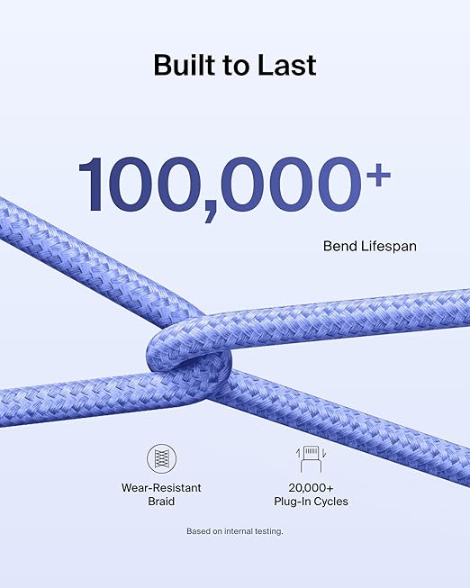 Belkin USB C to USB C Cable, 3.3ft, 60W - Type C Charger, iPhone Charger Cord, Soft, Braided, Flexible for iPhone 16, Galaxy S25, Pixel 9, Airpods, iPad Pro, Tablet & More, Travel Essentials - Blue